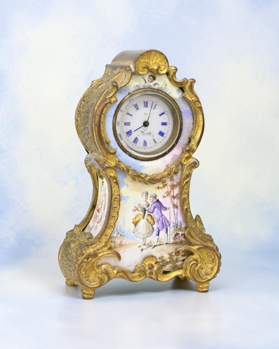 Gilded Bronze Table Clock With Enamels - Vienna, 19th Century-photo-2